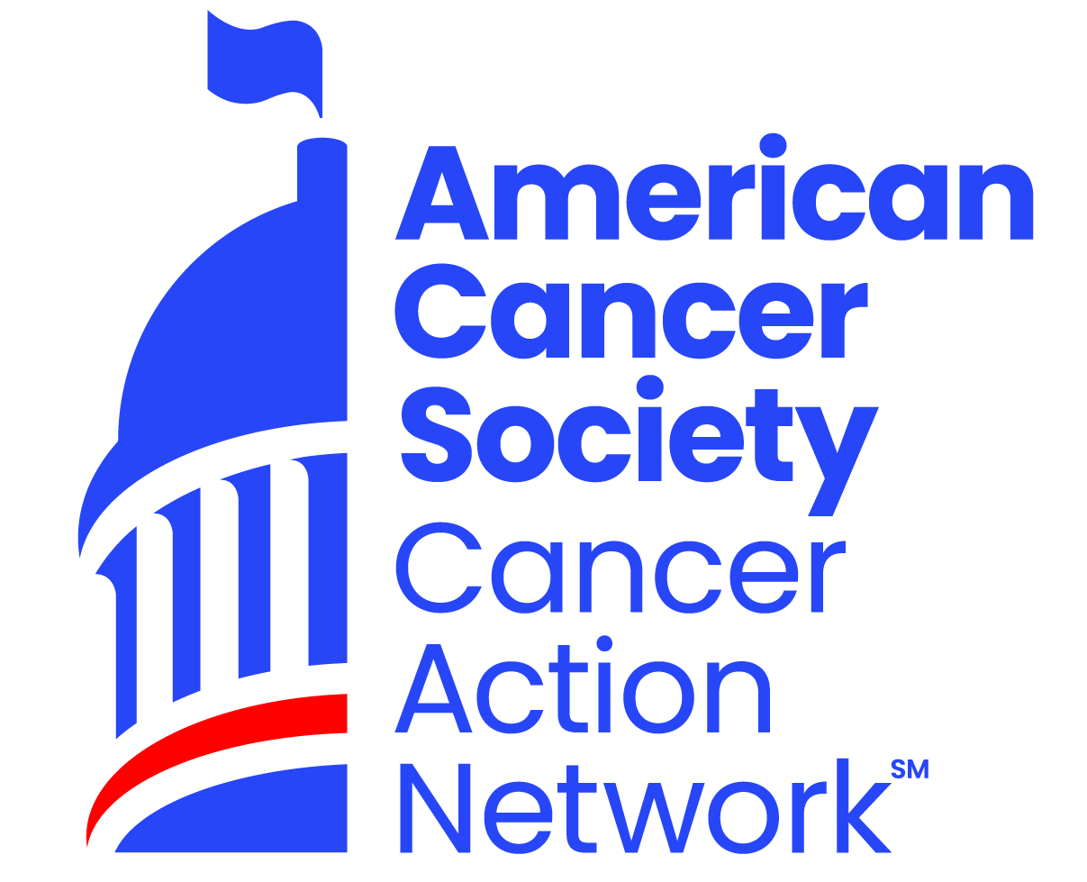 red and blue American Cancer Society Cancer Action Network Logo with rotunda