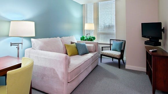 Guest room at the American Cancer Society AstraZeneca Hope Lodge in Boston, Massachusetts.