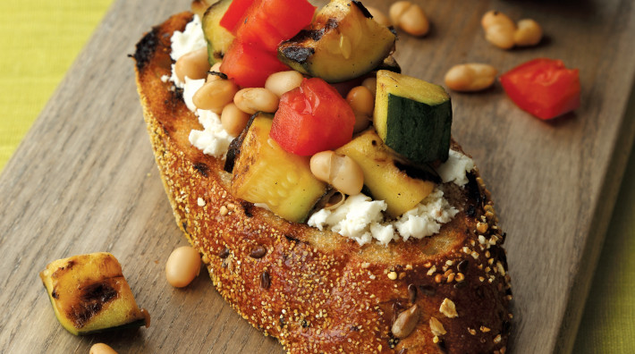 image of Grilled Veggie and Goat Cheese Toasts recipe from the ACS cookbook, "Quick and Healthy: 50 Simple Delicious Recipes for Every Day"