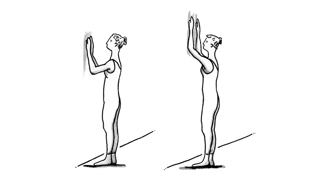 Illustration showing a woman, standing and facing a wall with her hands on the wall.